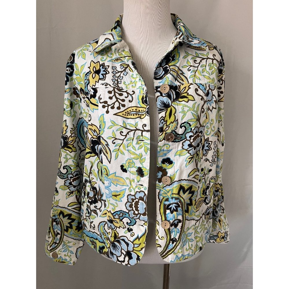 Coldwater Creek White Paisley Print Long Sleeve Jean Jacket - Picture 10 of 13